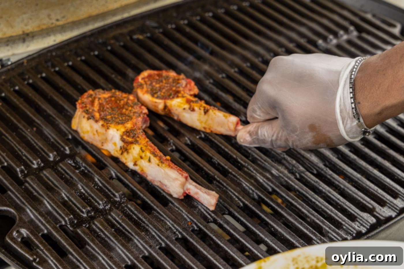 placing lamb loin chops on grill