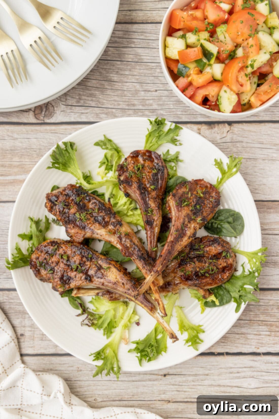 overhead photo of Grilled Lamb Chops on a plate