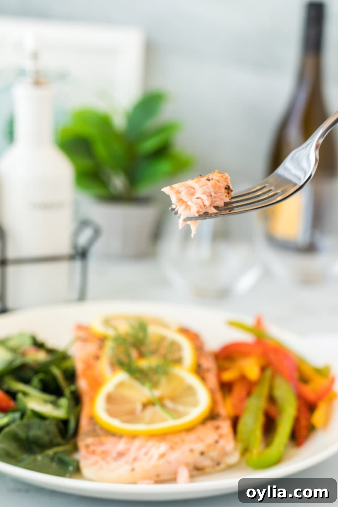 salmon on a fork