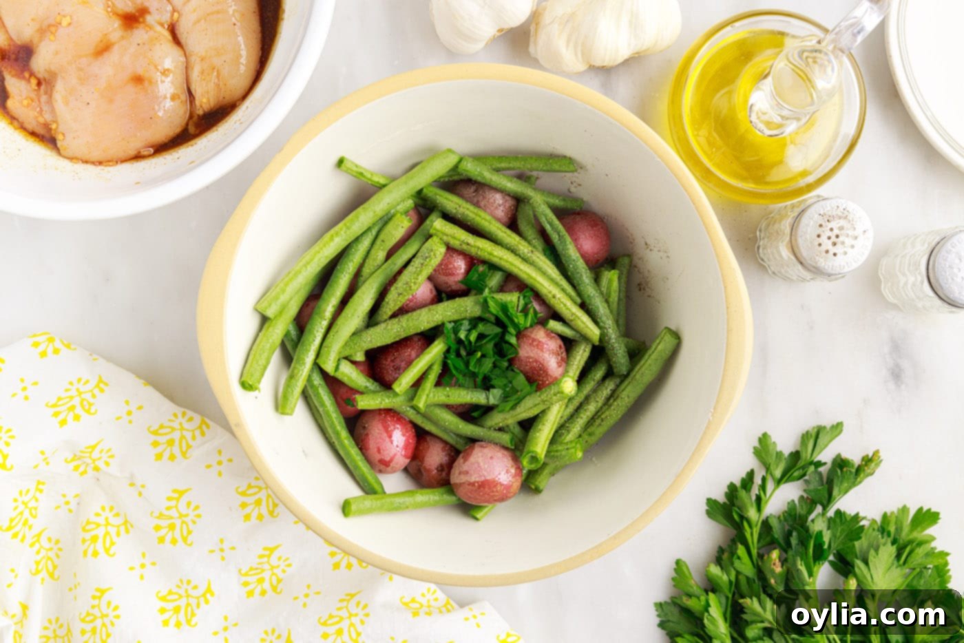 green beans and potatoes in a bowl