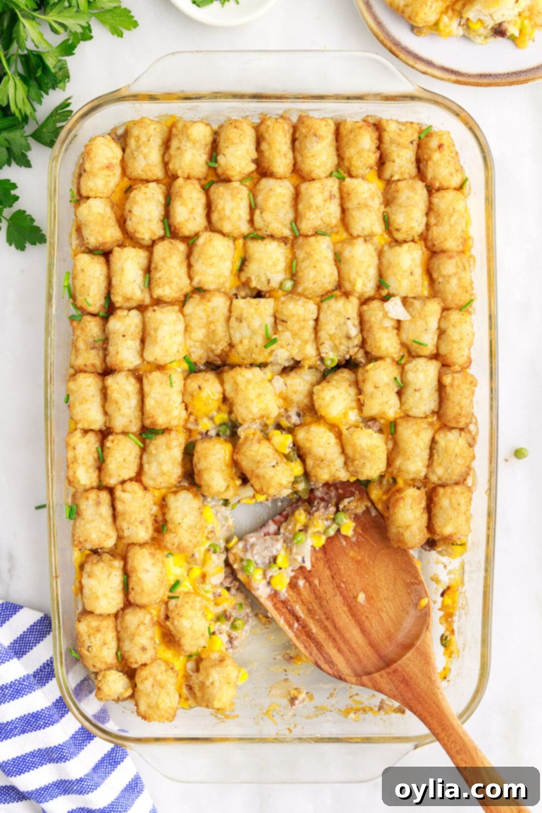 Tatertot Casserole with a spatula