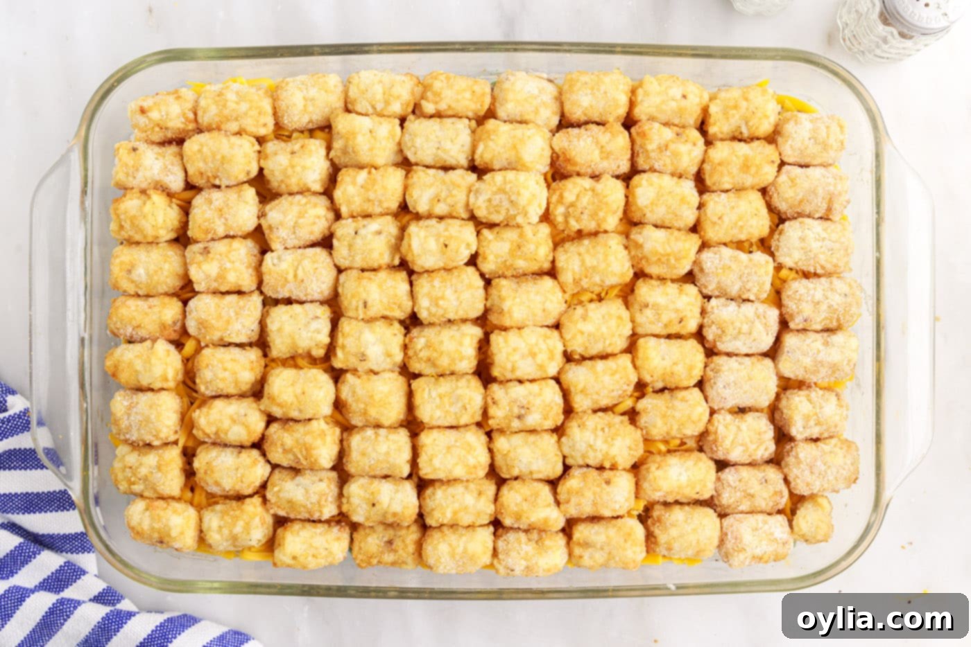tatertot casserole in a dish