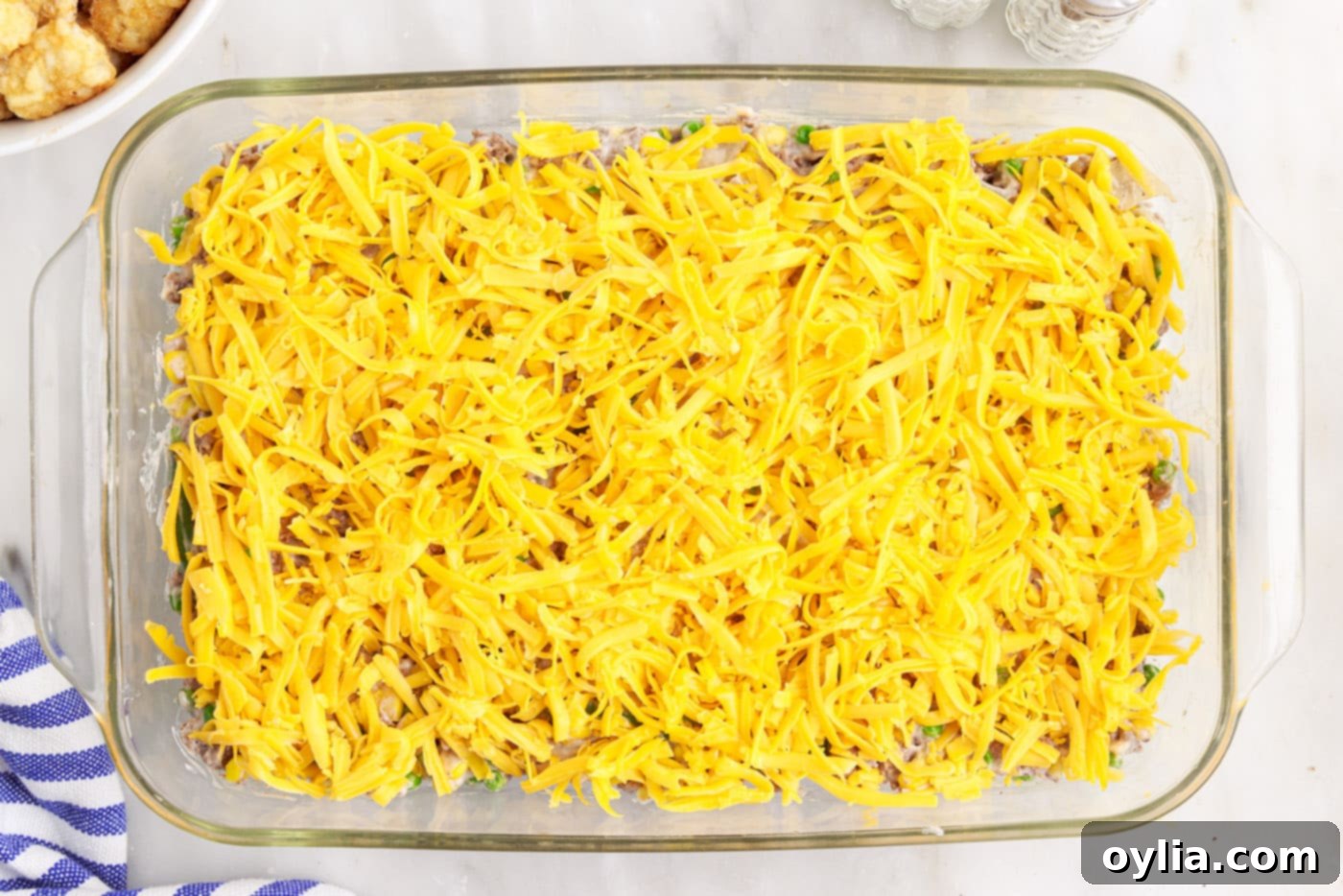 cheese layer in casserole dish