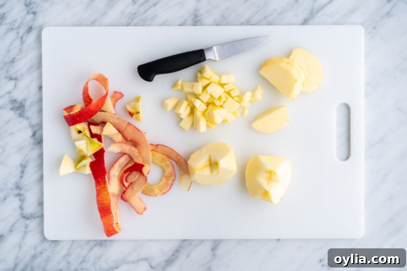 chopped apples on a cutting board