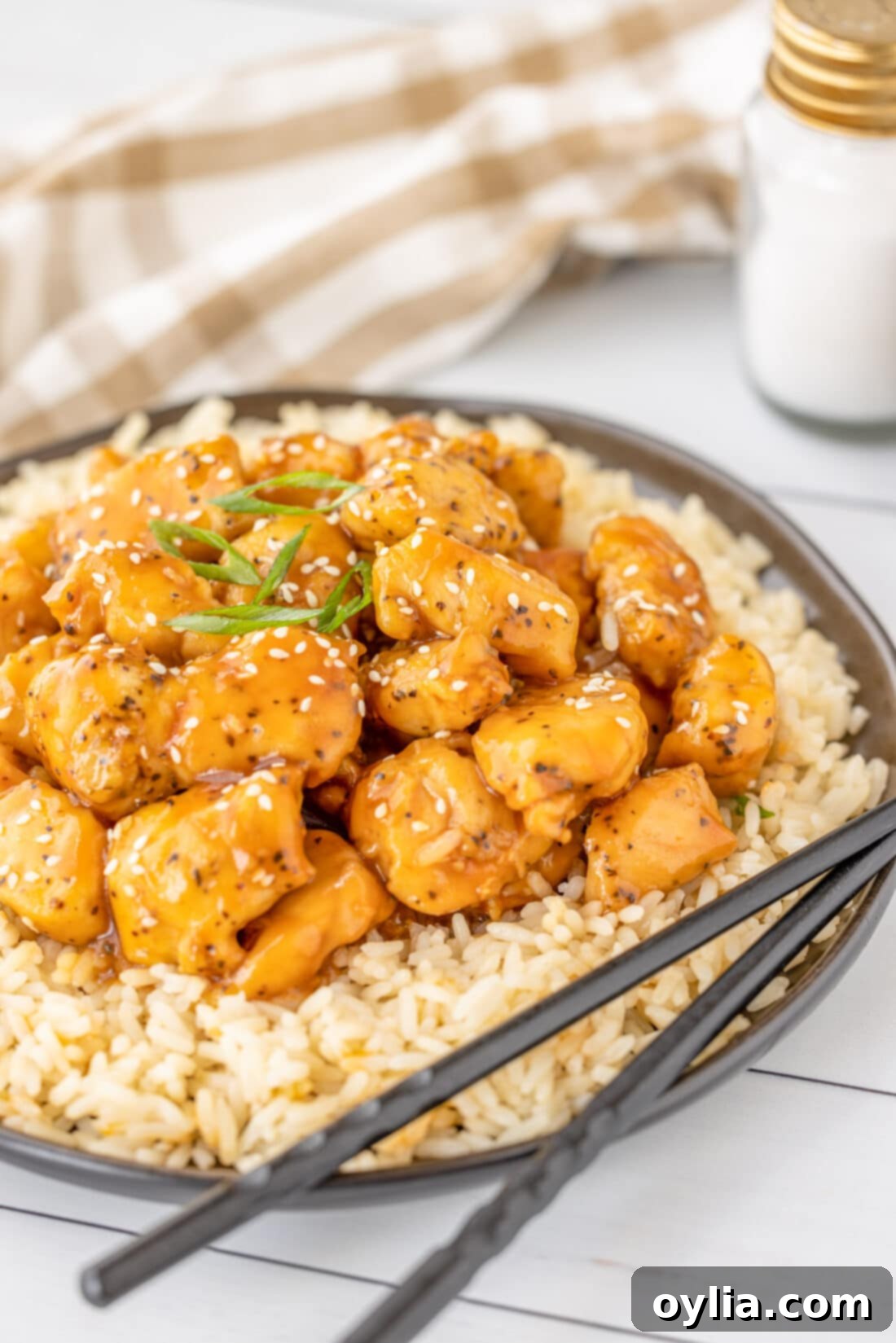 plate of Bourbon Chicken on rice