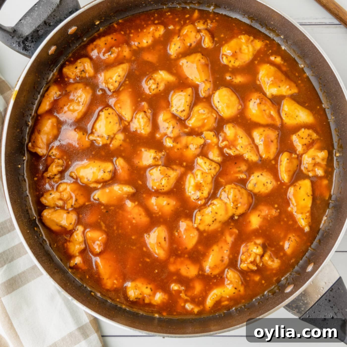 bourbon chicken in a skillet