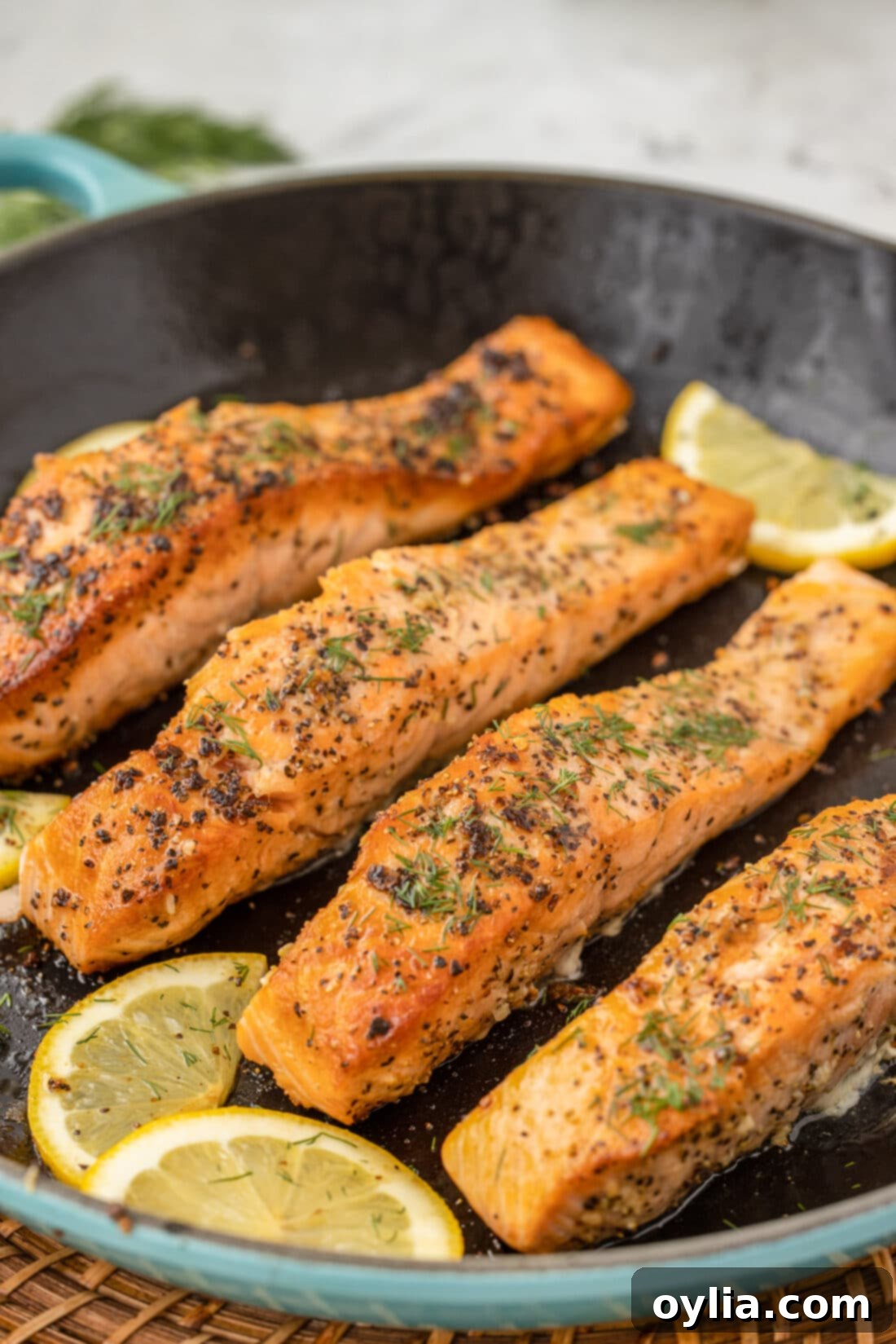 Pan Seared Salmon in skillet