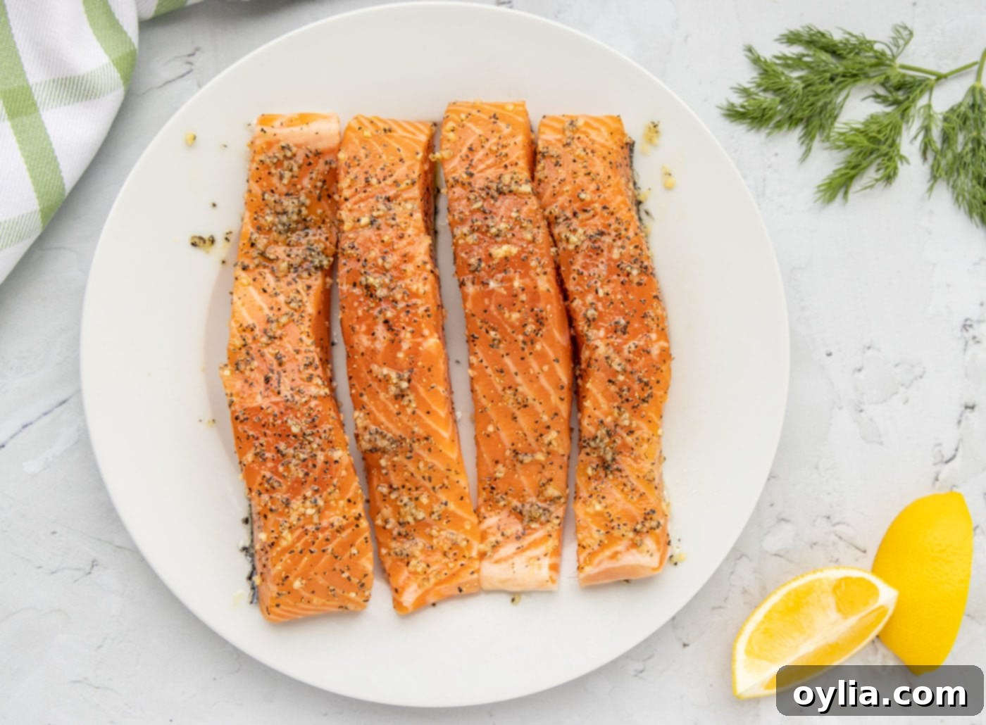 salmon filets rubbed with salt, pepper, and olive oil
