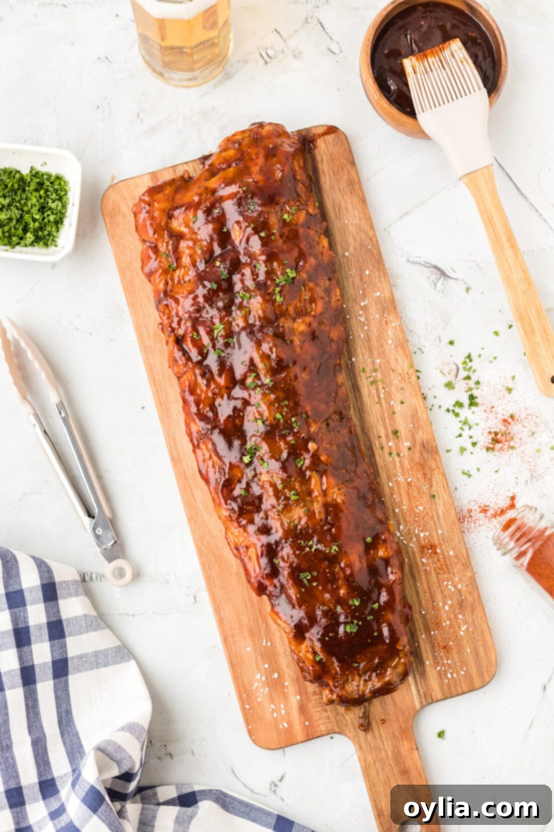 slab of Instant Pot Ribs on cutting board