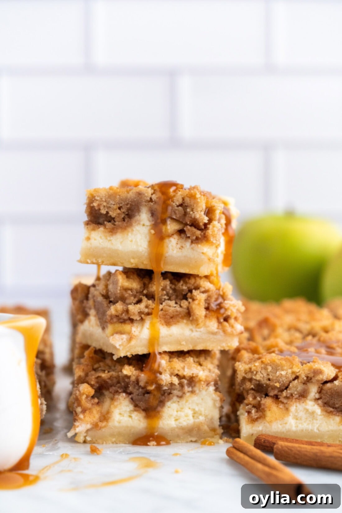 Golden Caramel Apple Cheesecake Squares 2 stack of Caramel Apple Cheesecake Bars