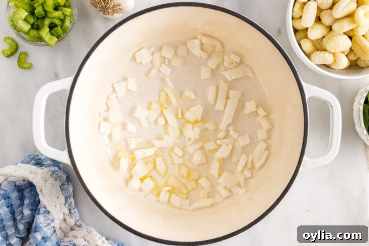 sauteeing onion in a pot