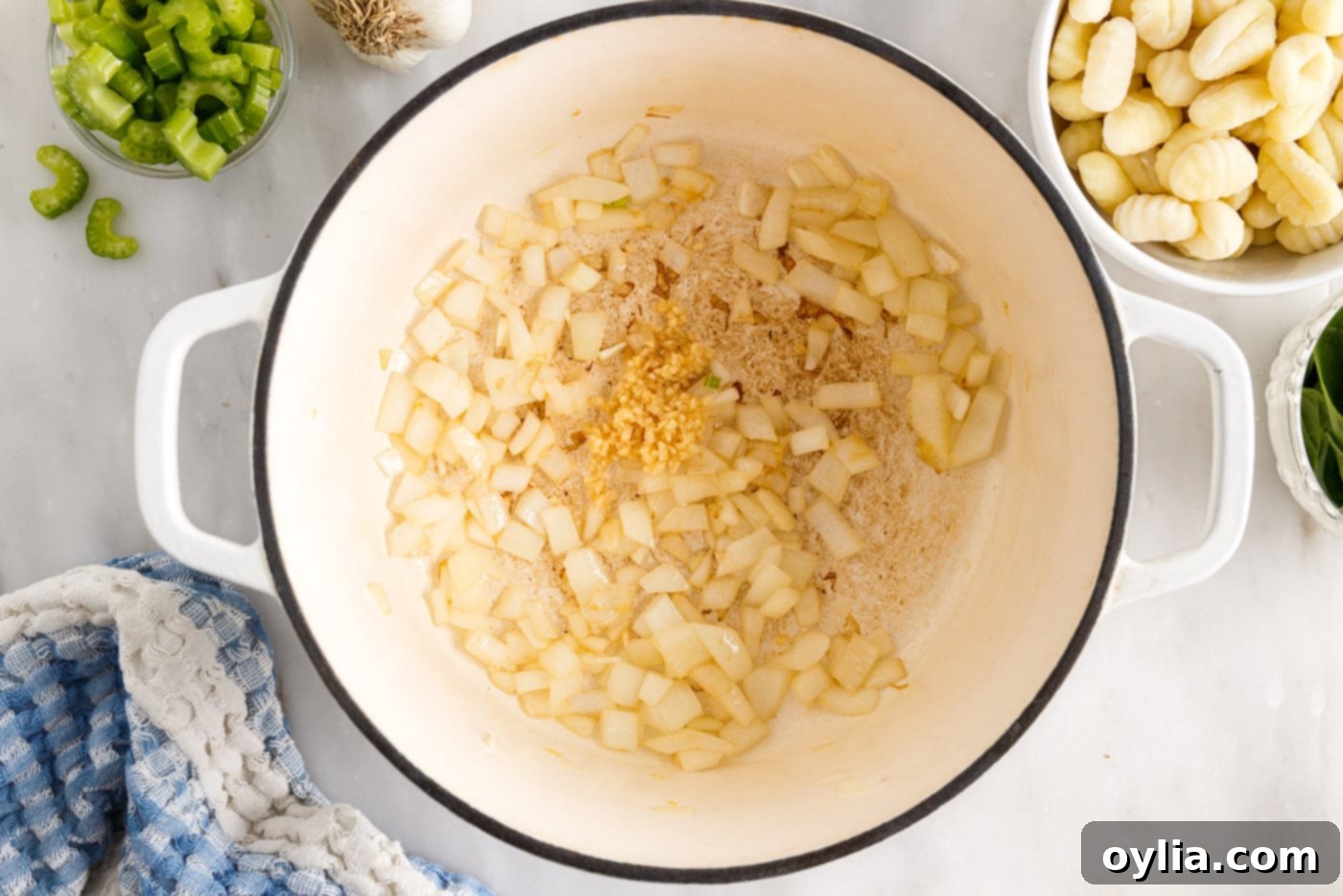 sauteed onion and garlic in a stockpot