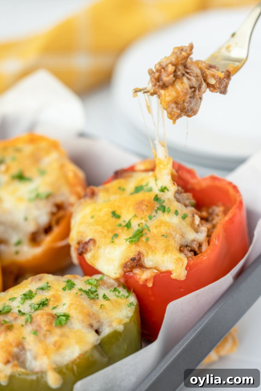 fork fiull of stuffed pepper