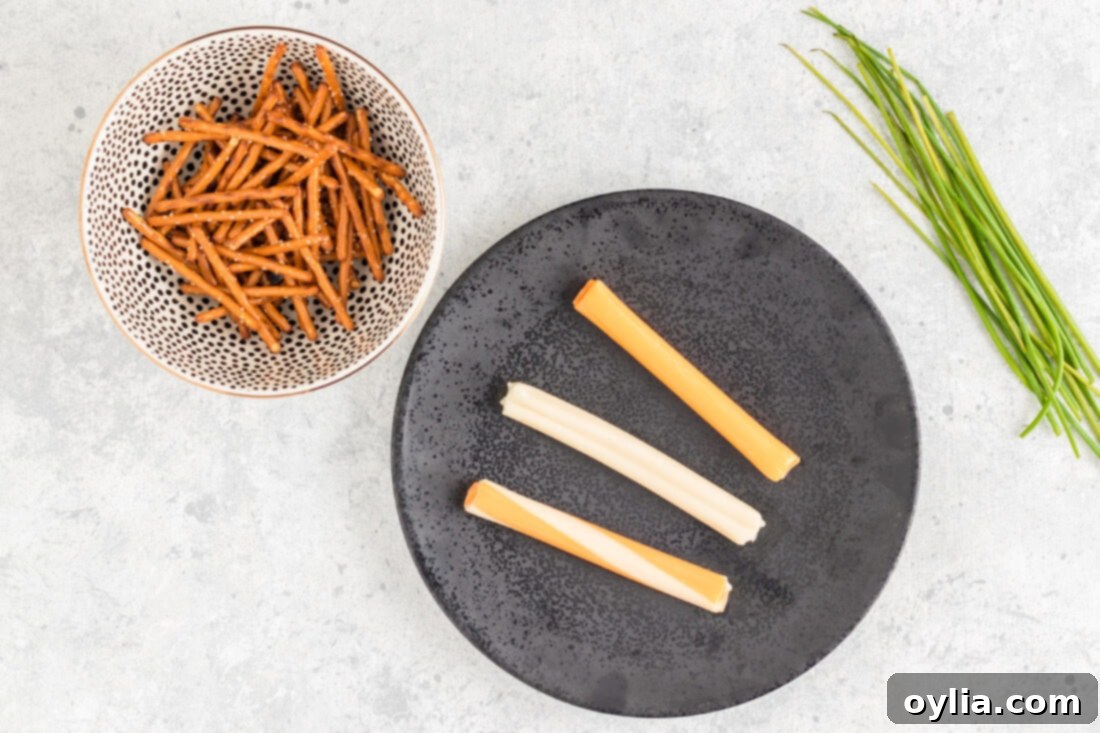 ingredients for Cheese and Pretzel Broomsticks