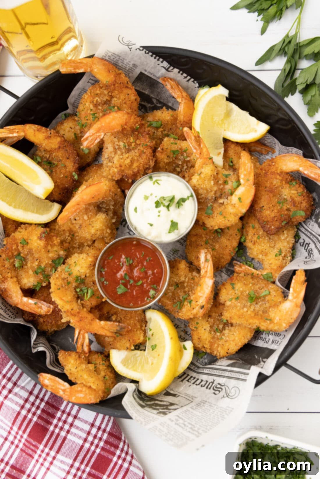 round tray of Butterfly Shrimp