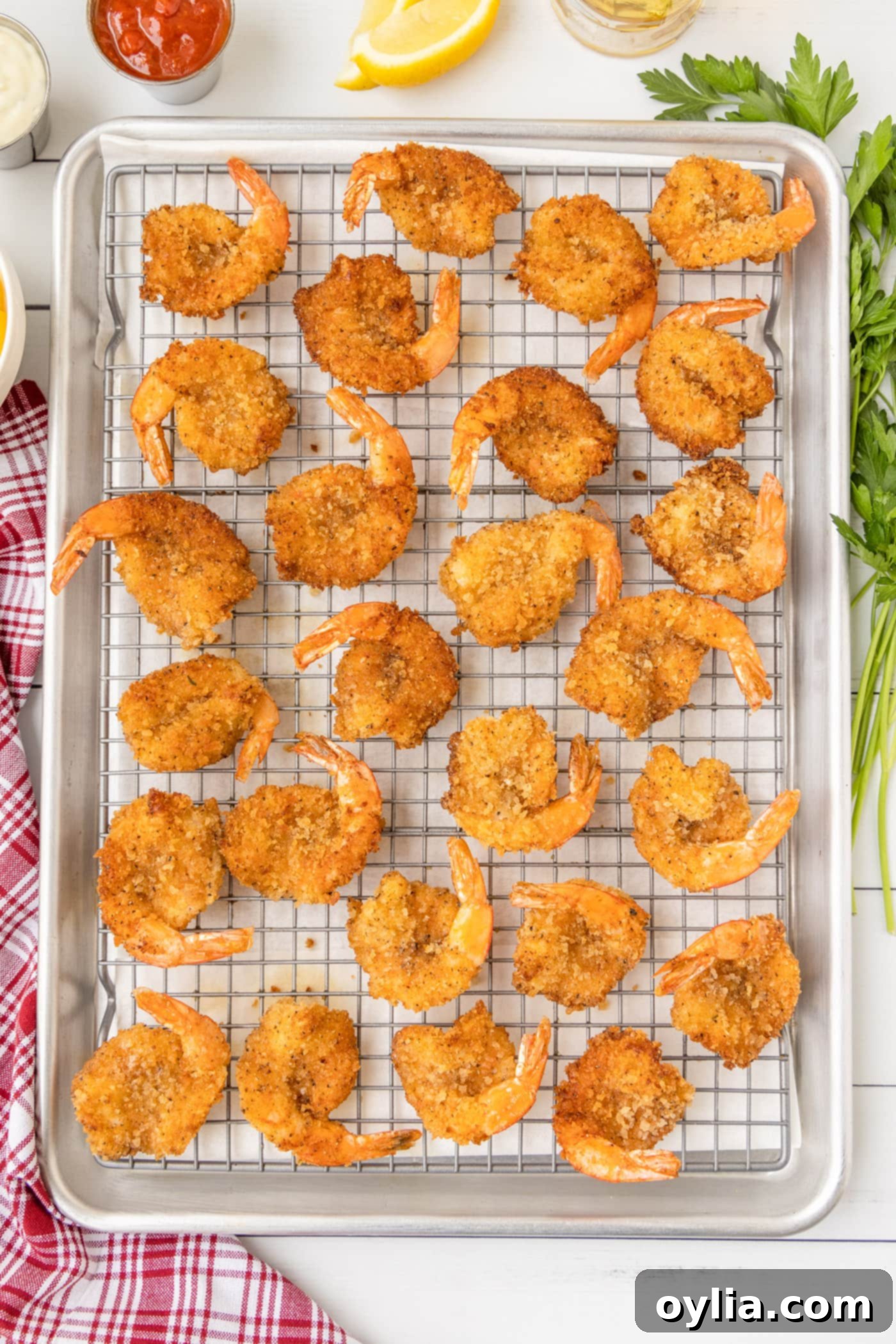 crispy butterfly shrimp on a pan