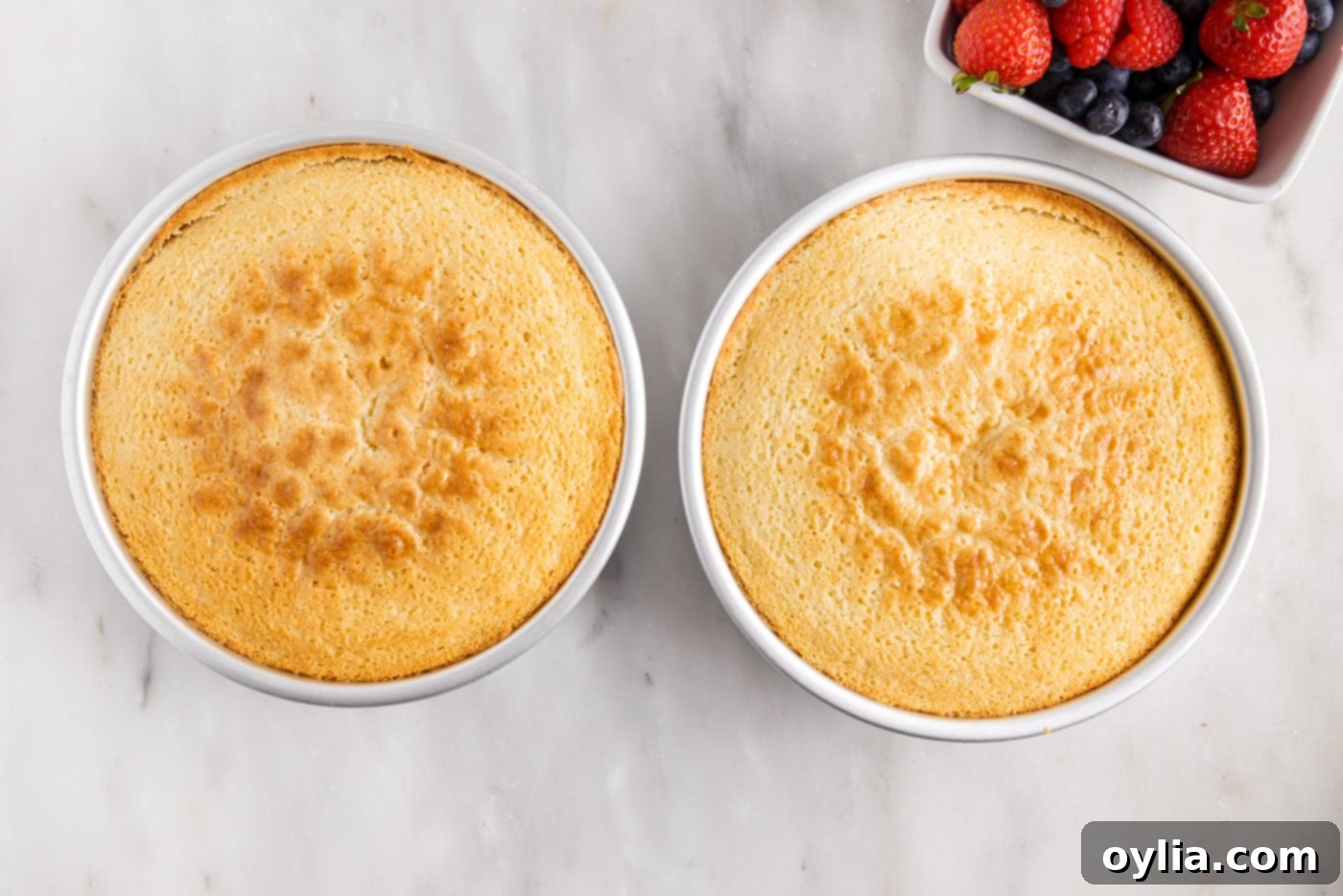 two cakes baked in a pan