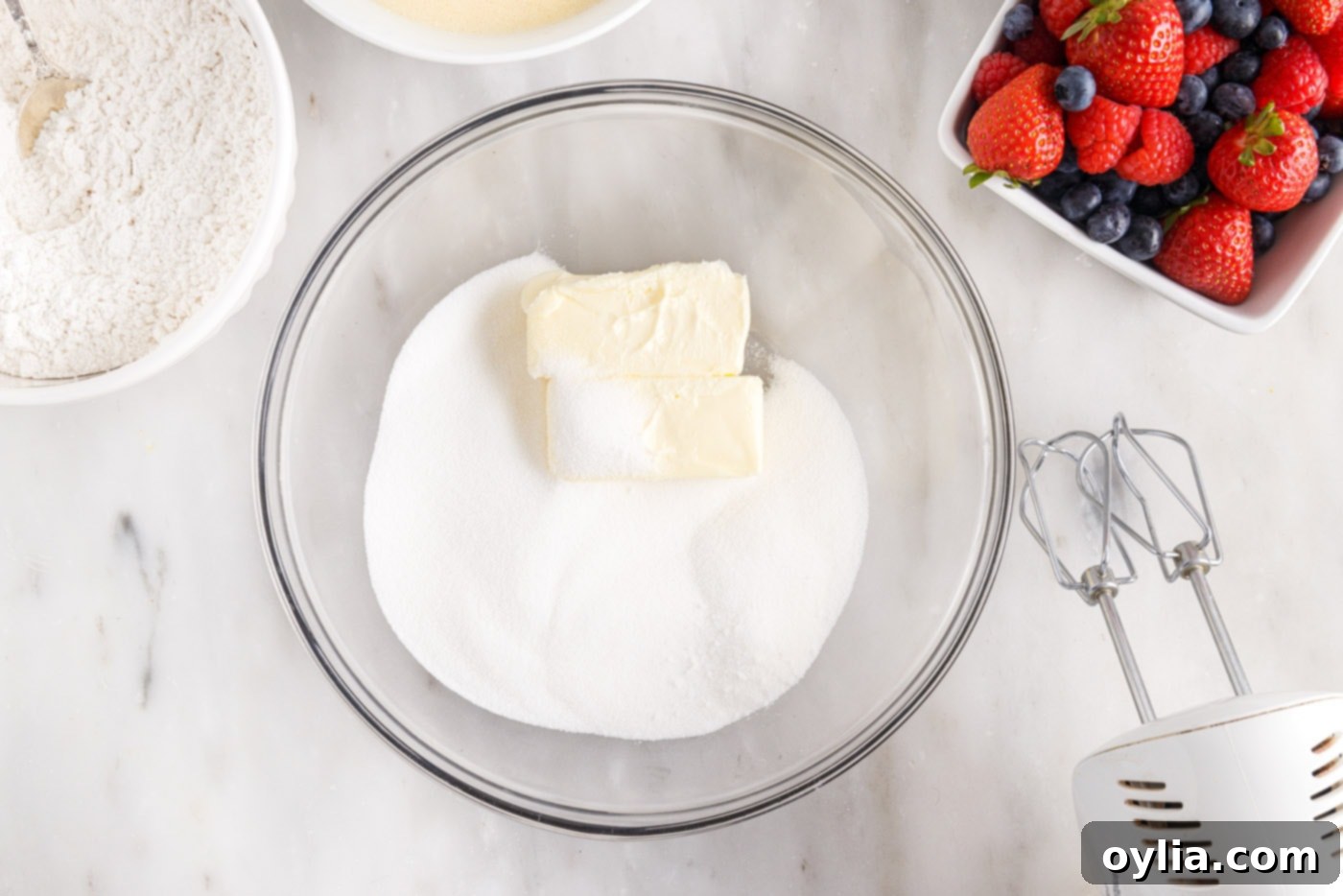 sugar and butter in a mixing bowl
