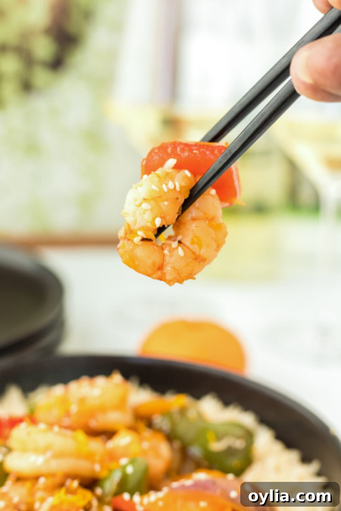 chopstick lifting Citrus Pepper Shrimp