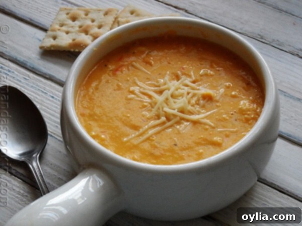 A close up photo of a bowl of creamy white cheddar corn soup.