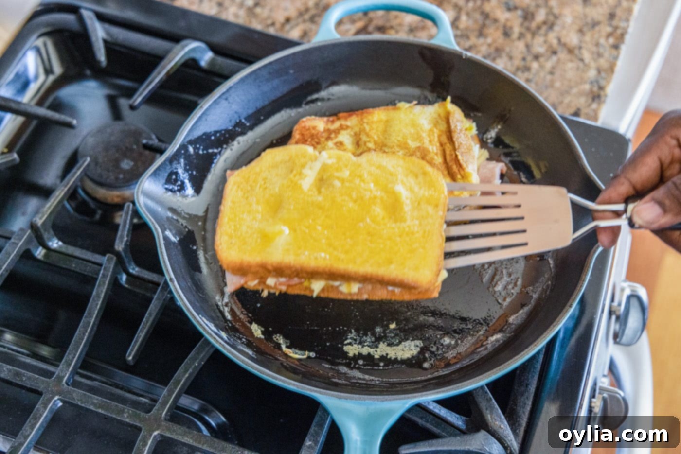 spatula flipping monte cristo sandwich