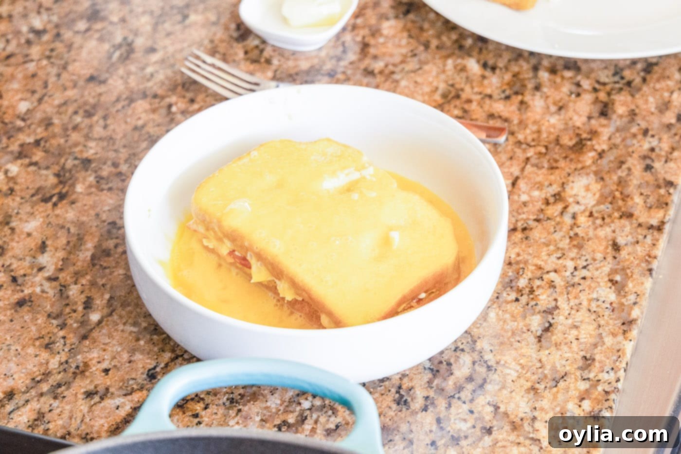 monte cristo sandwich in whisked egg