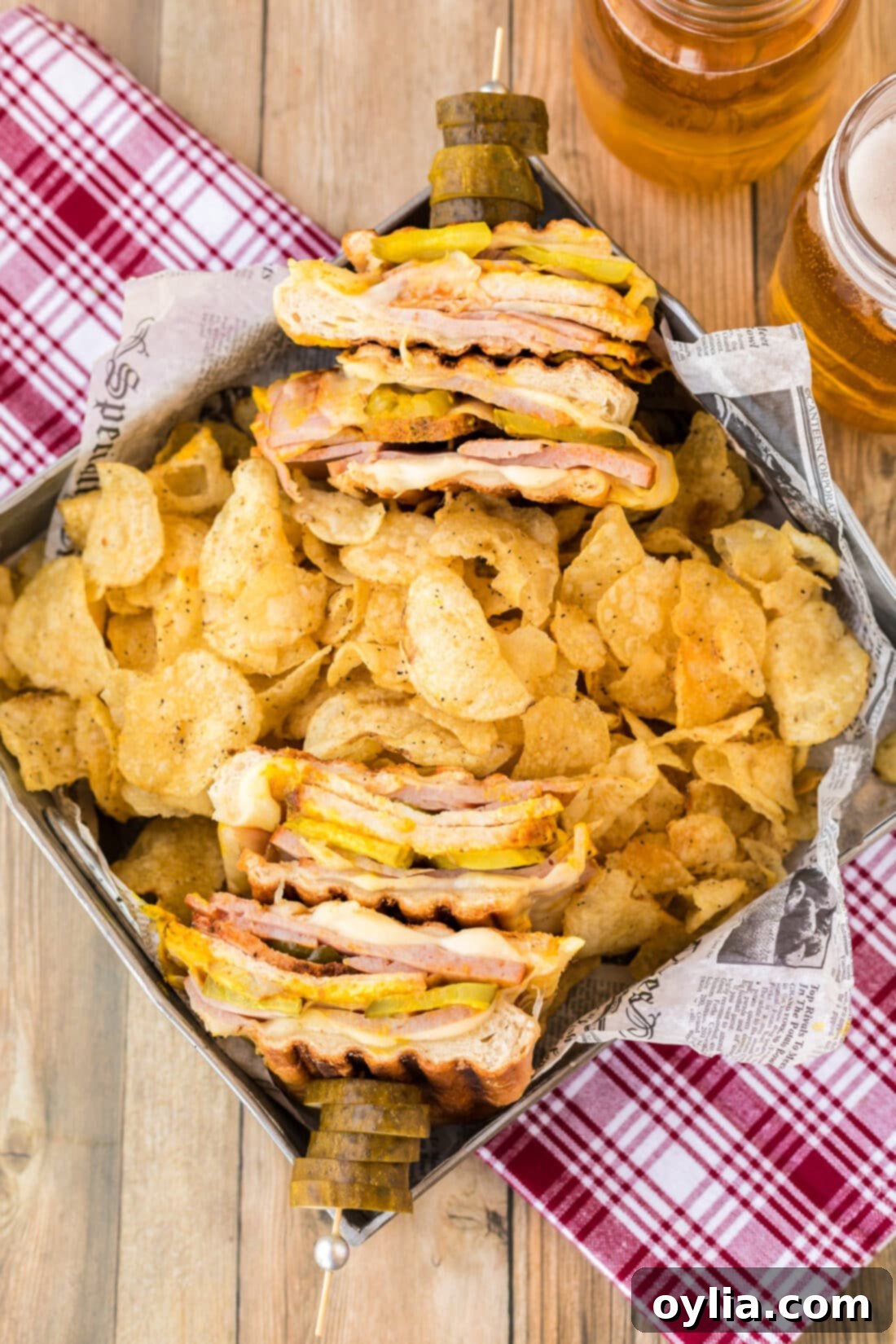 A basket overflowing with freshly made Cuban Sandwiches, ready to be served
