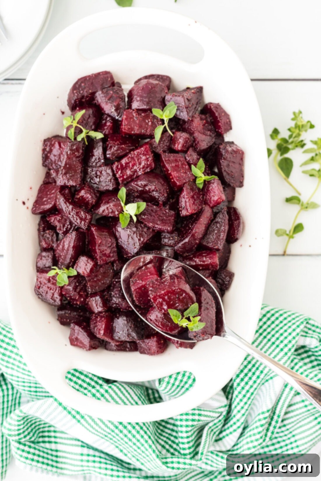 dish of Roasted Beets with spoon