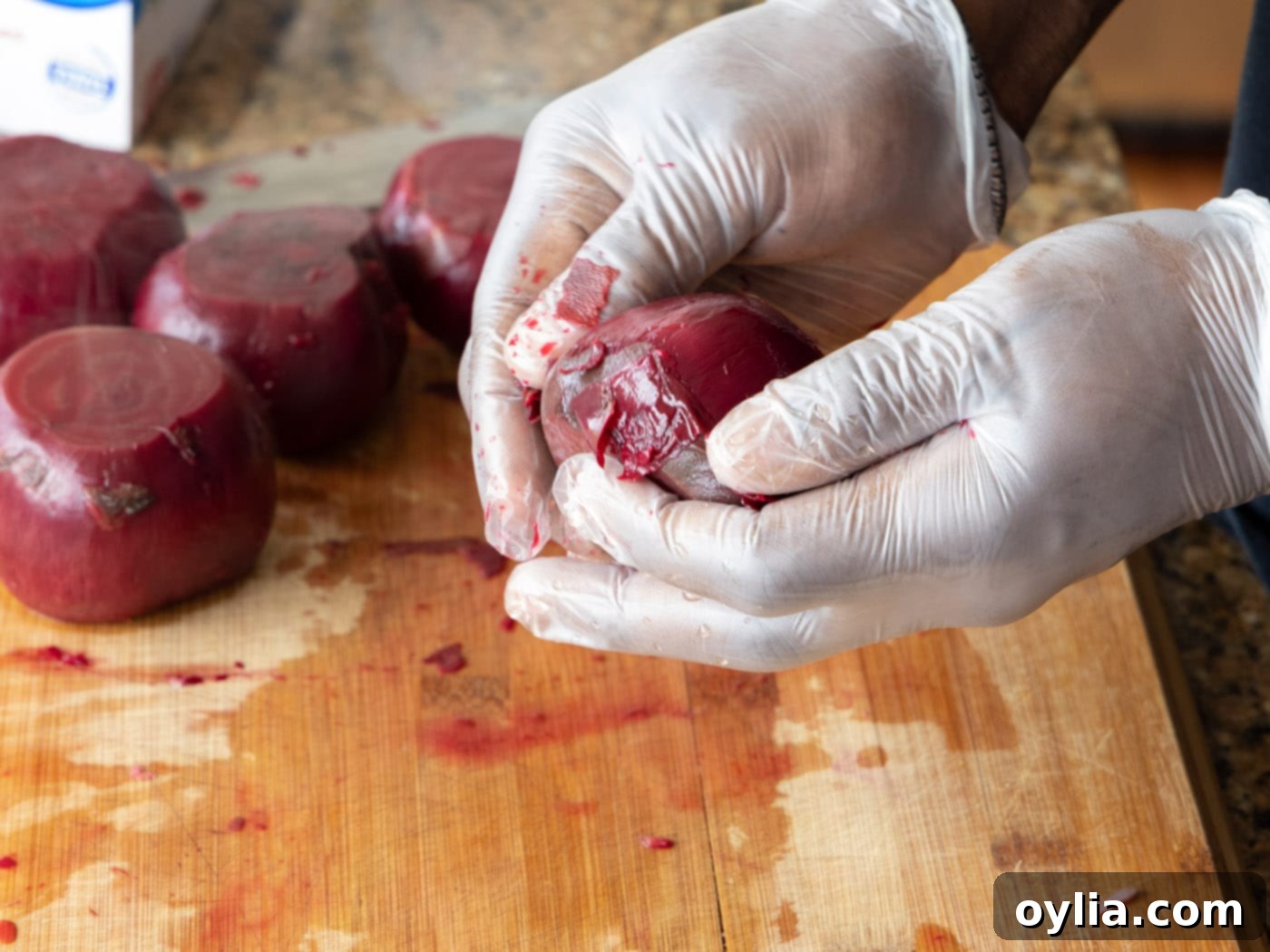 peeling skin off boiled beets
