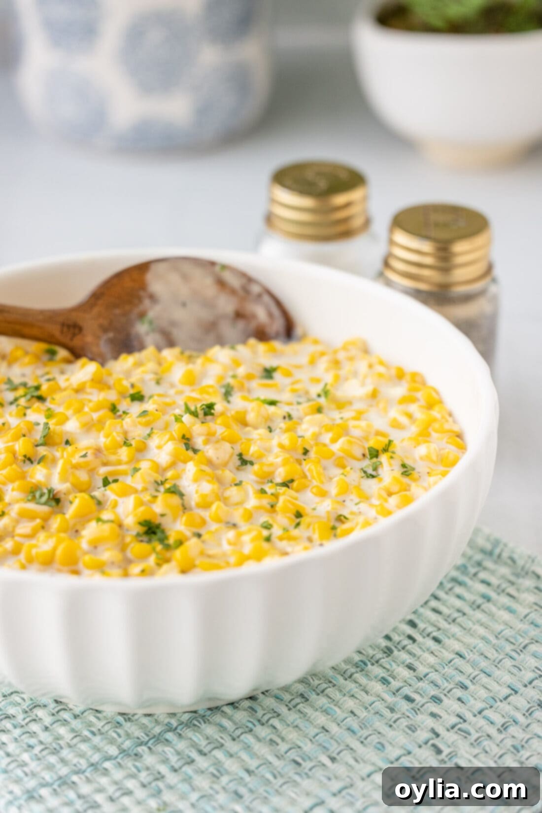 Velvety Creamed Corn 10 serving bowl of Creamed Corn