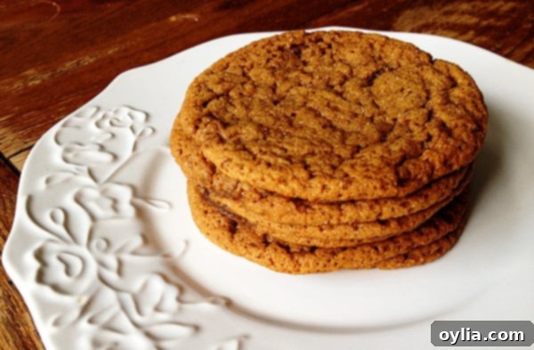 A close-up view of a small stack of sugar-topped molasses spice cookies, highlighting the beautiful crackled sugar crust and the inviting, tender texture of the cookies.