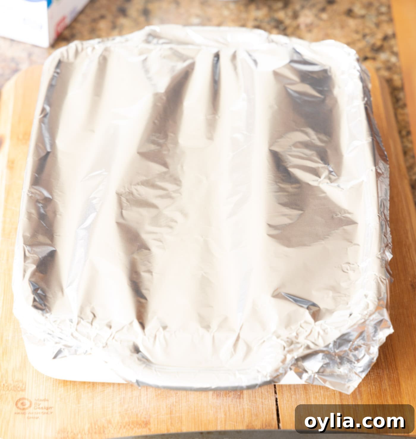 baking dish covered with foil