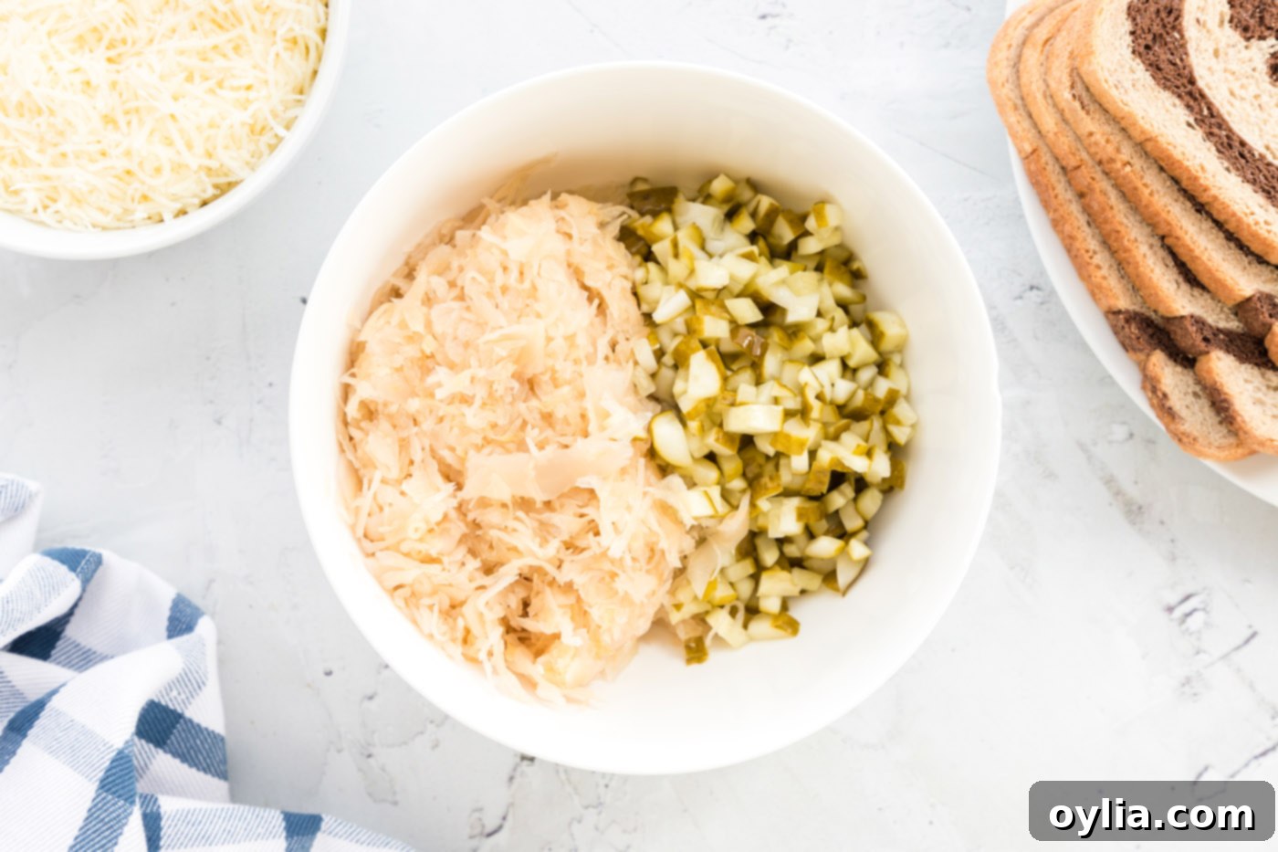 sauerkraut and pickles in a bowl