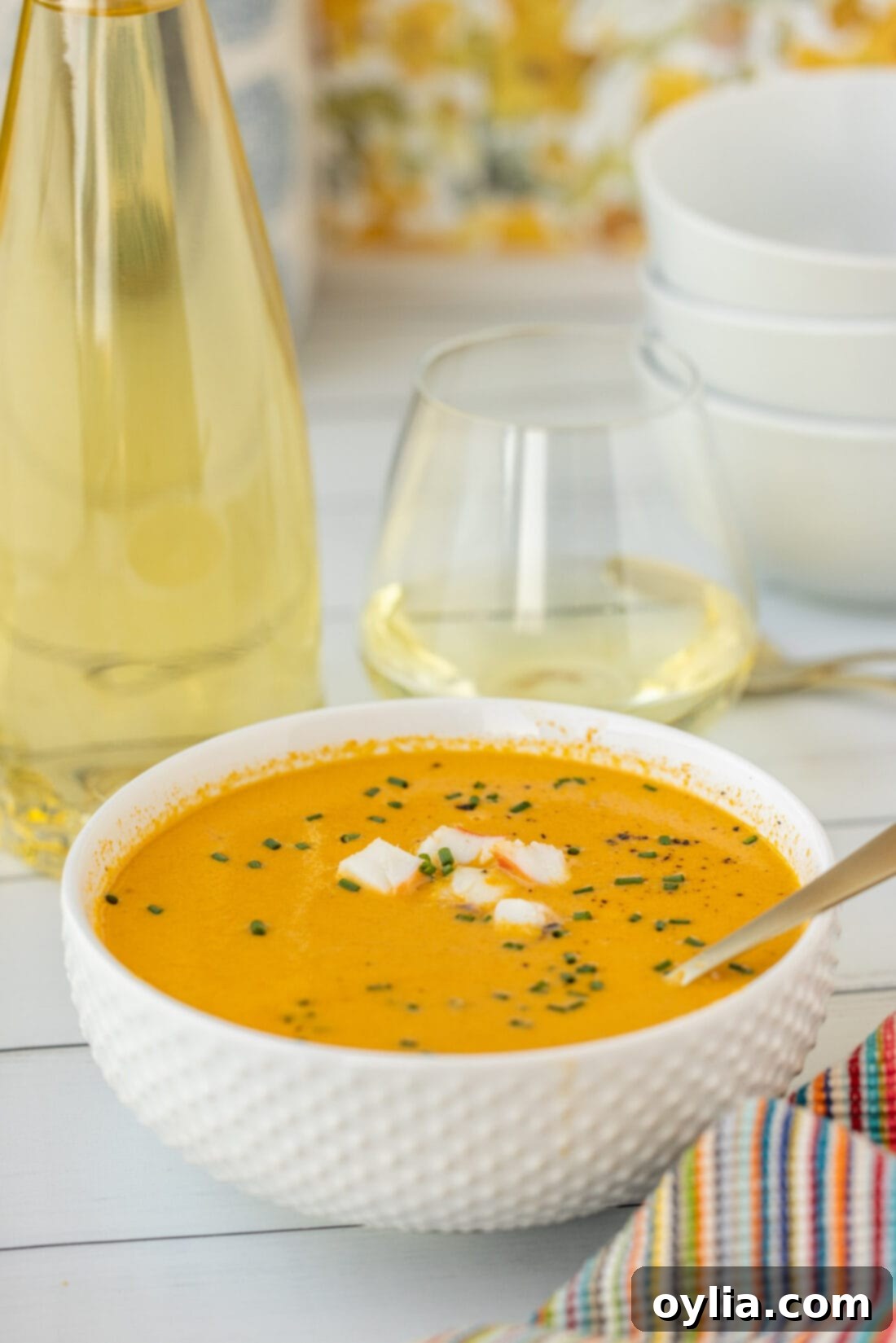 Velvet Sea Treasure 12 Lobster Bisque in an elegant bowl, ready to serve