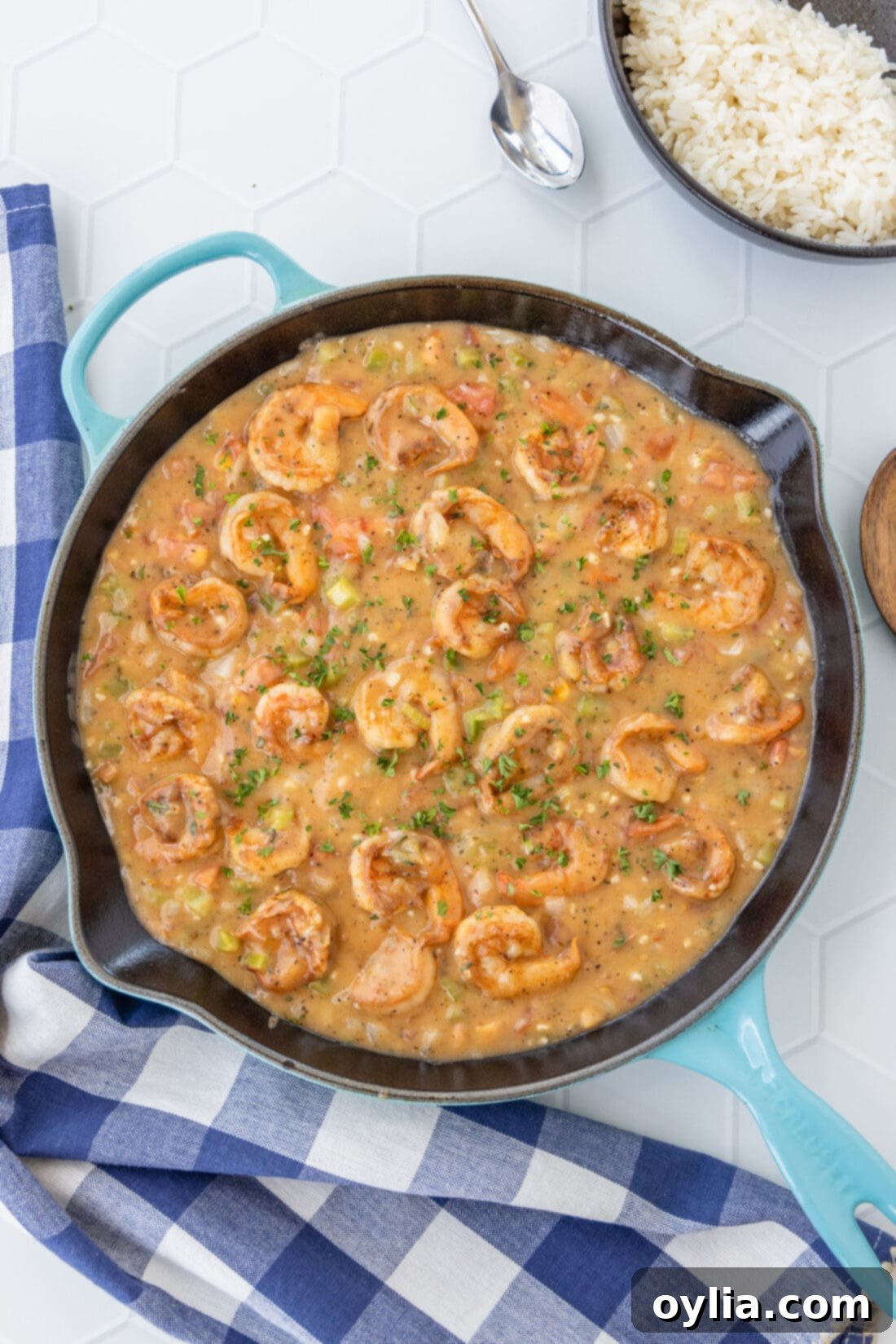 Louisiana Shrimp Comfort 2 Shrimp Etoufee in a skillet