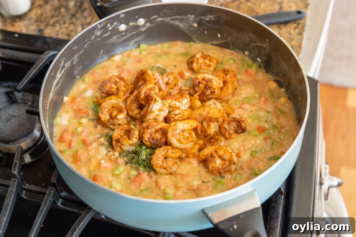 shrimp added to etouffee gravy
