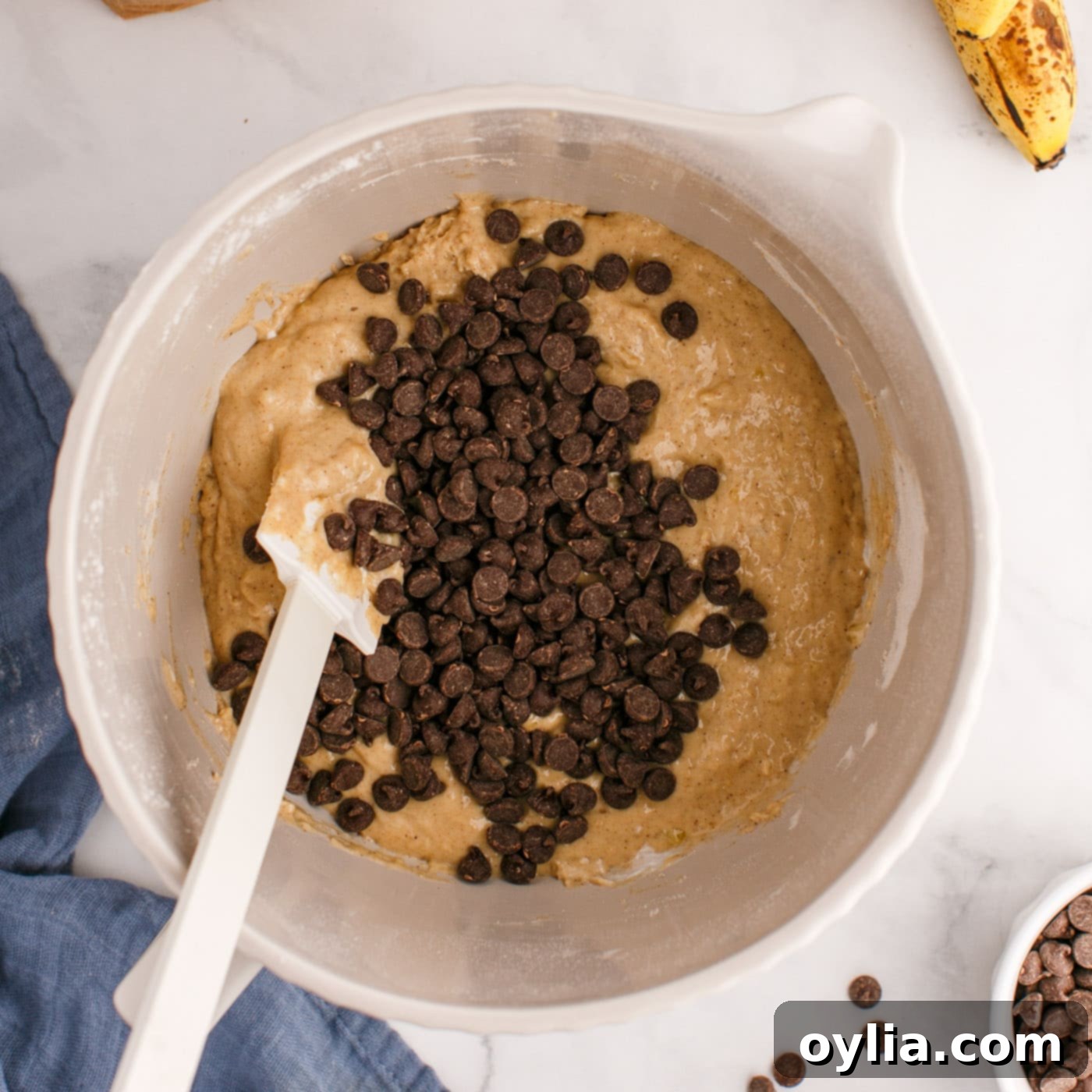 chocolate chips added to banana muffin batter