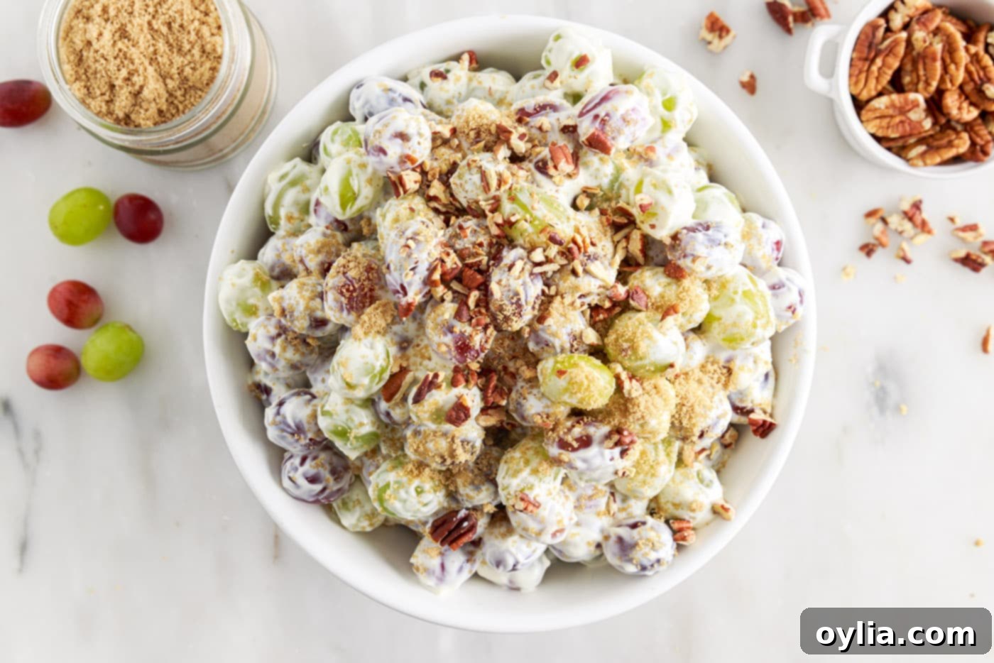 grape salad with pecans and brown sugar