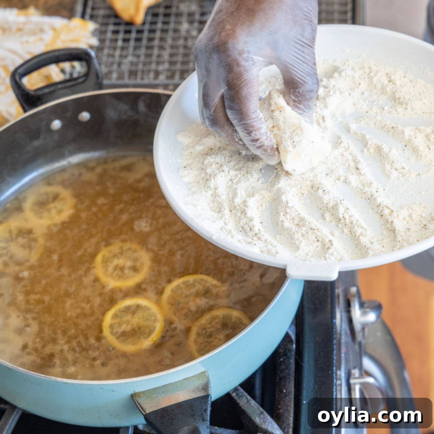dipping butter in flour