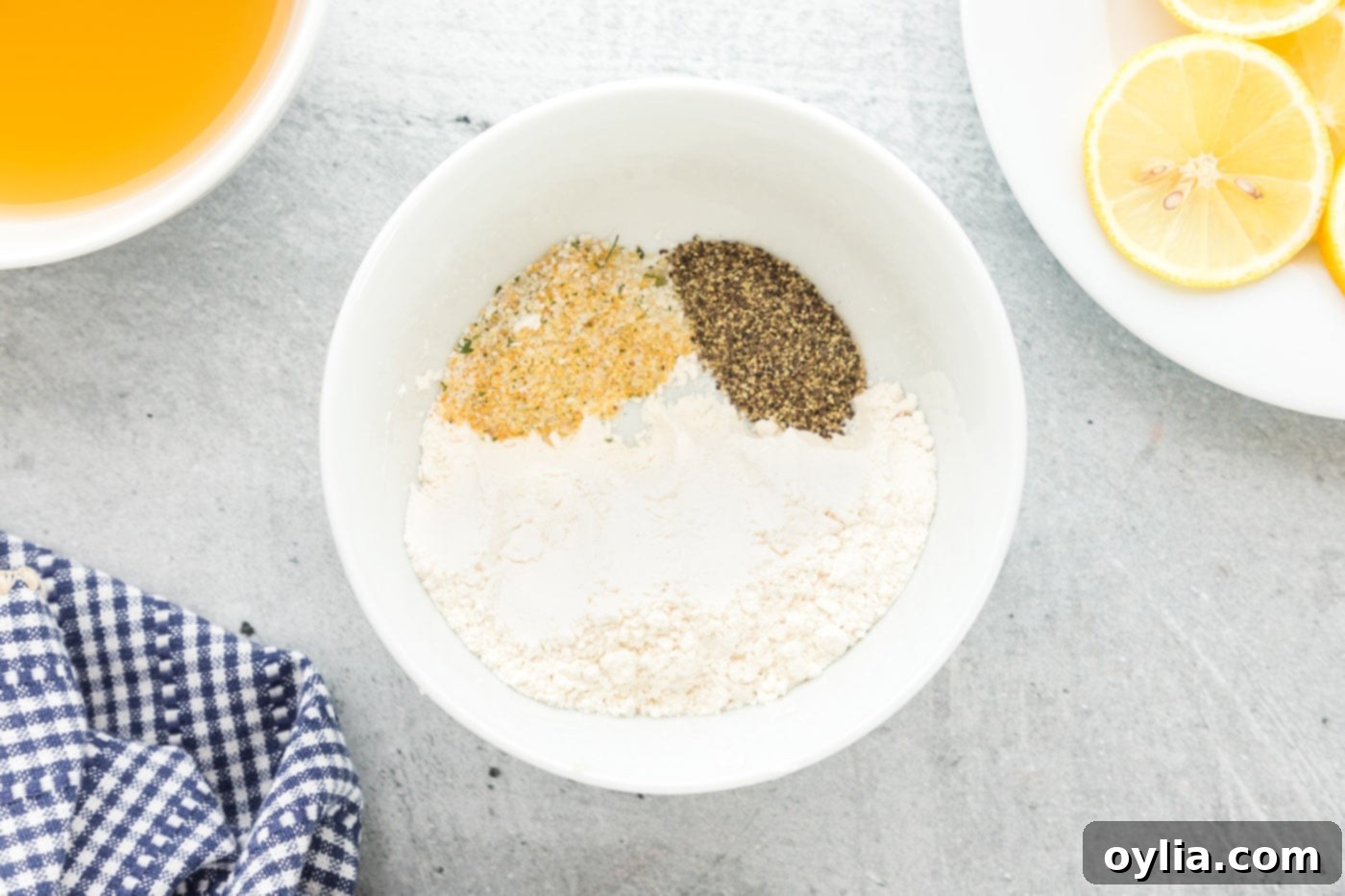 flour mixture in bowl for dredging chicken