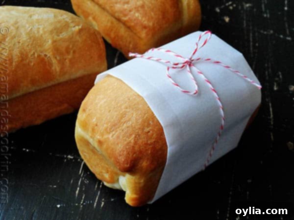 Another wrapped Amish white bread mini loaf, perfect for gifting or place settings.