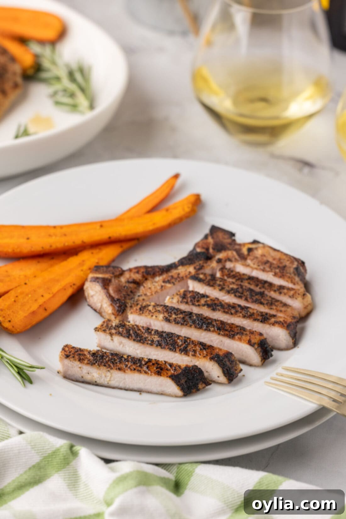 plate of sliced Sous Vide Pork Chop