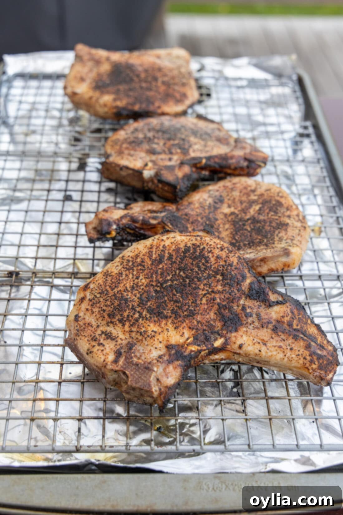 wire rack of Sous Vide Pork Chops