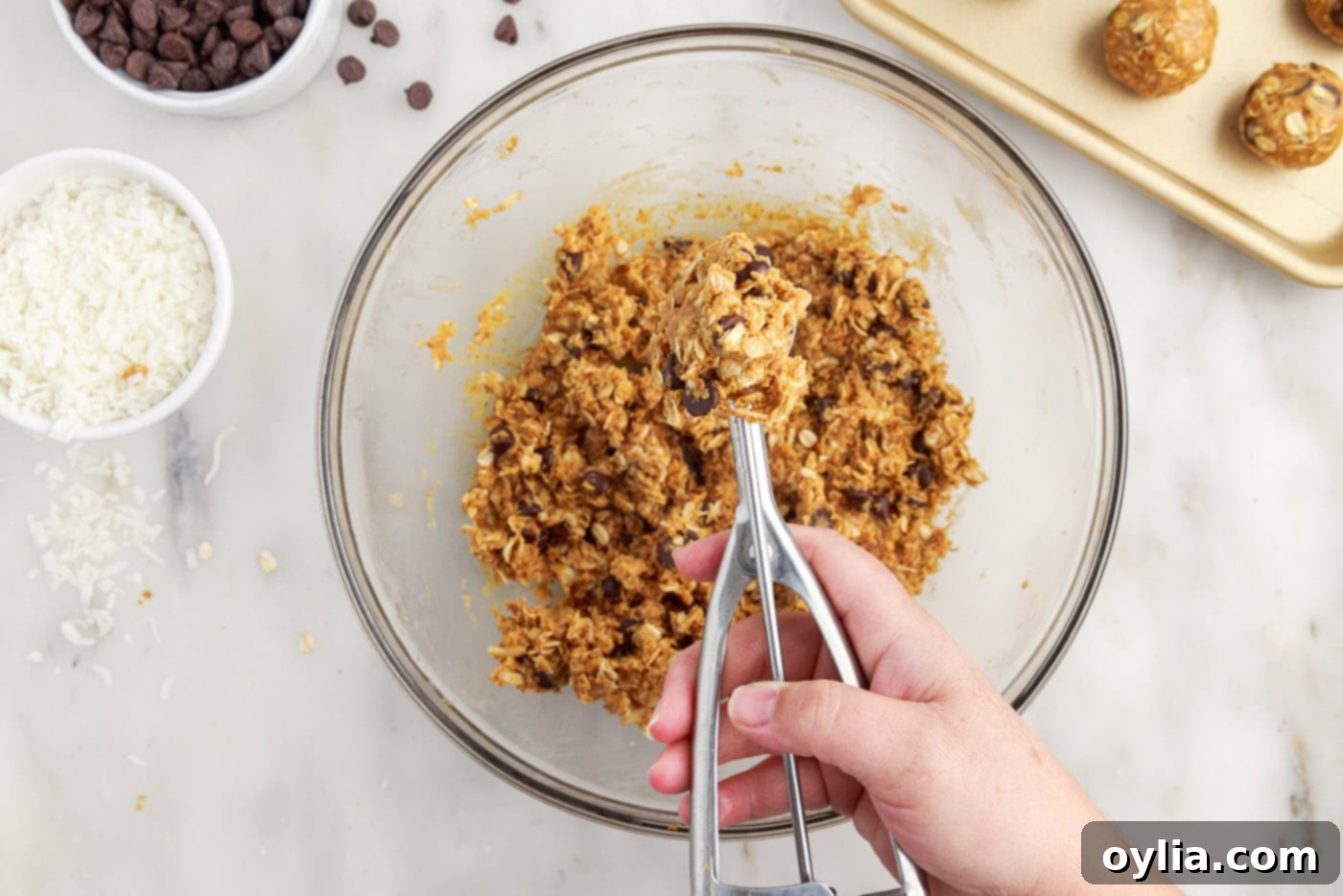 scooping energy ball dough