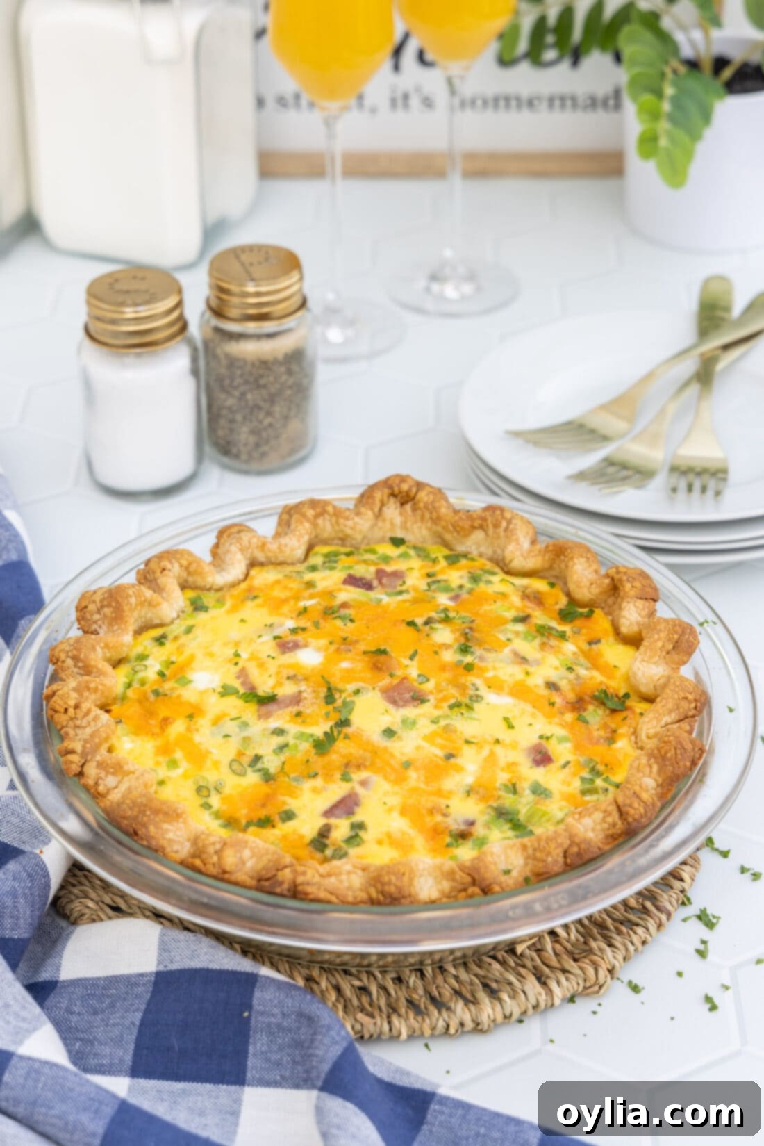 Savory Egg Tart 12 baked Ham and Cheese Quiche in a pie pan