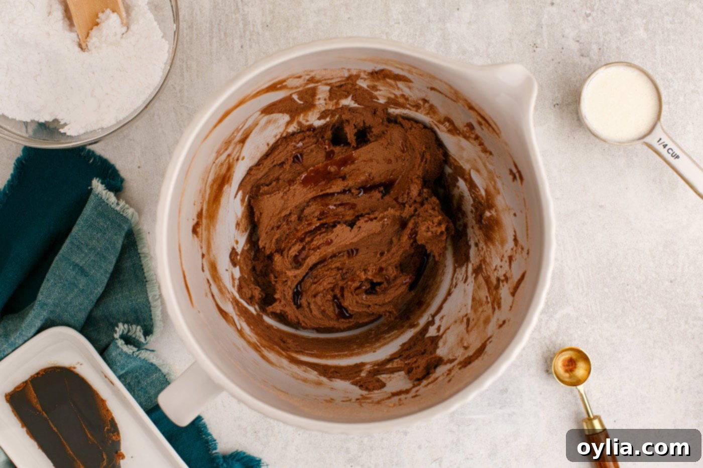 chocolate buttercream frosting in mixer bowl