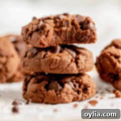 Chocolate Cake Mix Cookies in a stack
