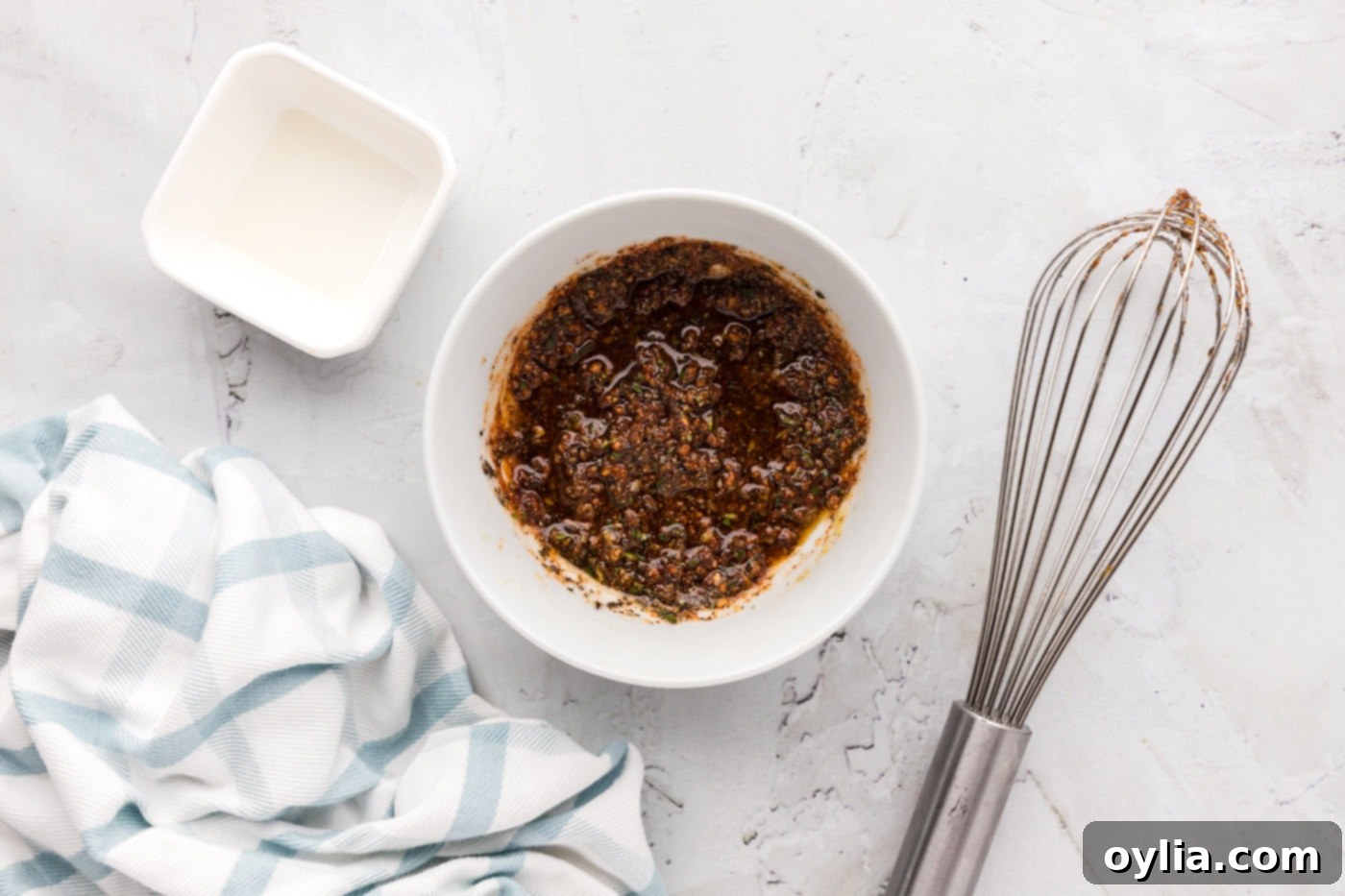 Close-up of the prepared lamb chop wet rub in a bowl