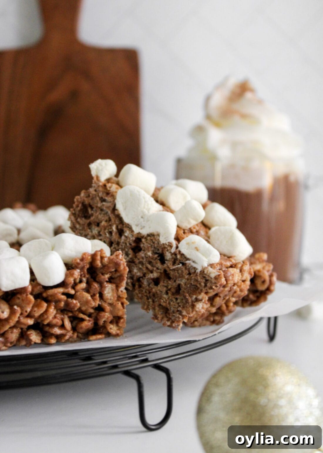 Hot Cocoa Infused Rice Krispie Treats 3 plate of Hot Cocoa Rice Krispie Treats