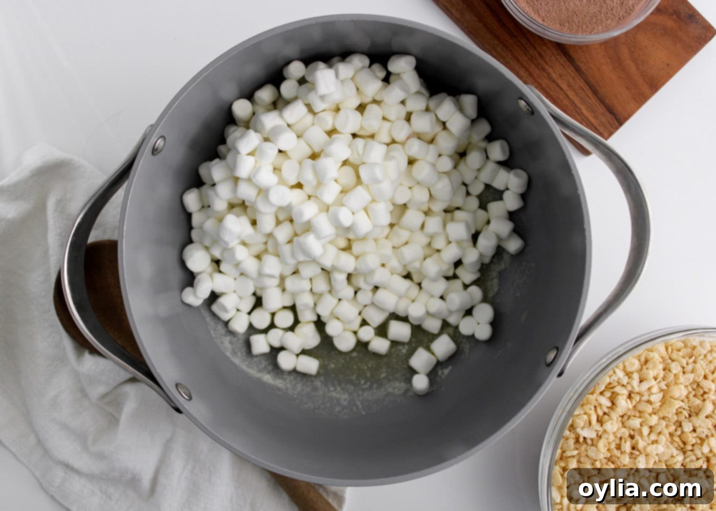 marshmallows and melted butter in a saucepan